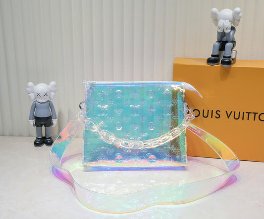 LV Monogram Prism Soft Trunk – Iridescent PVC with Sculptural Acetate Chain