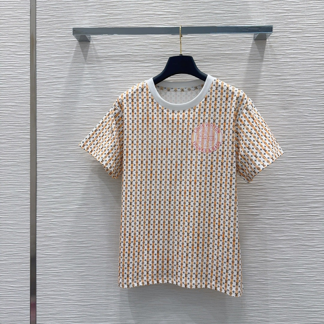 LV Monogram Stripes T-Shirt – Vibrant Orange & White Regimental Striped Cotton Jersey Crewneck