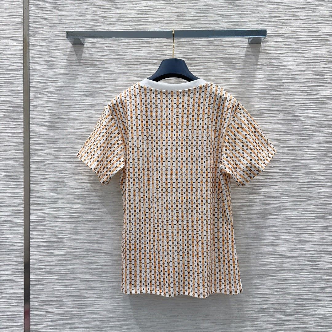 LV Monogram Stripes T-Shirt – Vibrant Orange & White Regimental Striped Cotton Jersey Crewneck