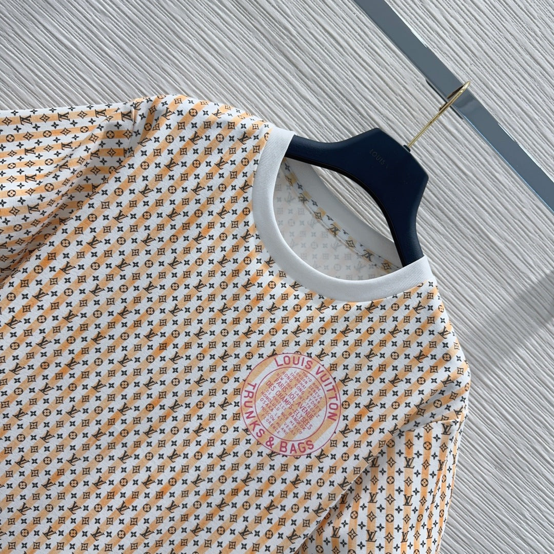 LV Monogram Stripes T-Shirt – Vibrant Orange & White Regimental Striped Cotton Jersey Crewneck