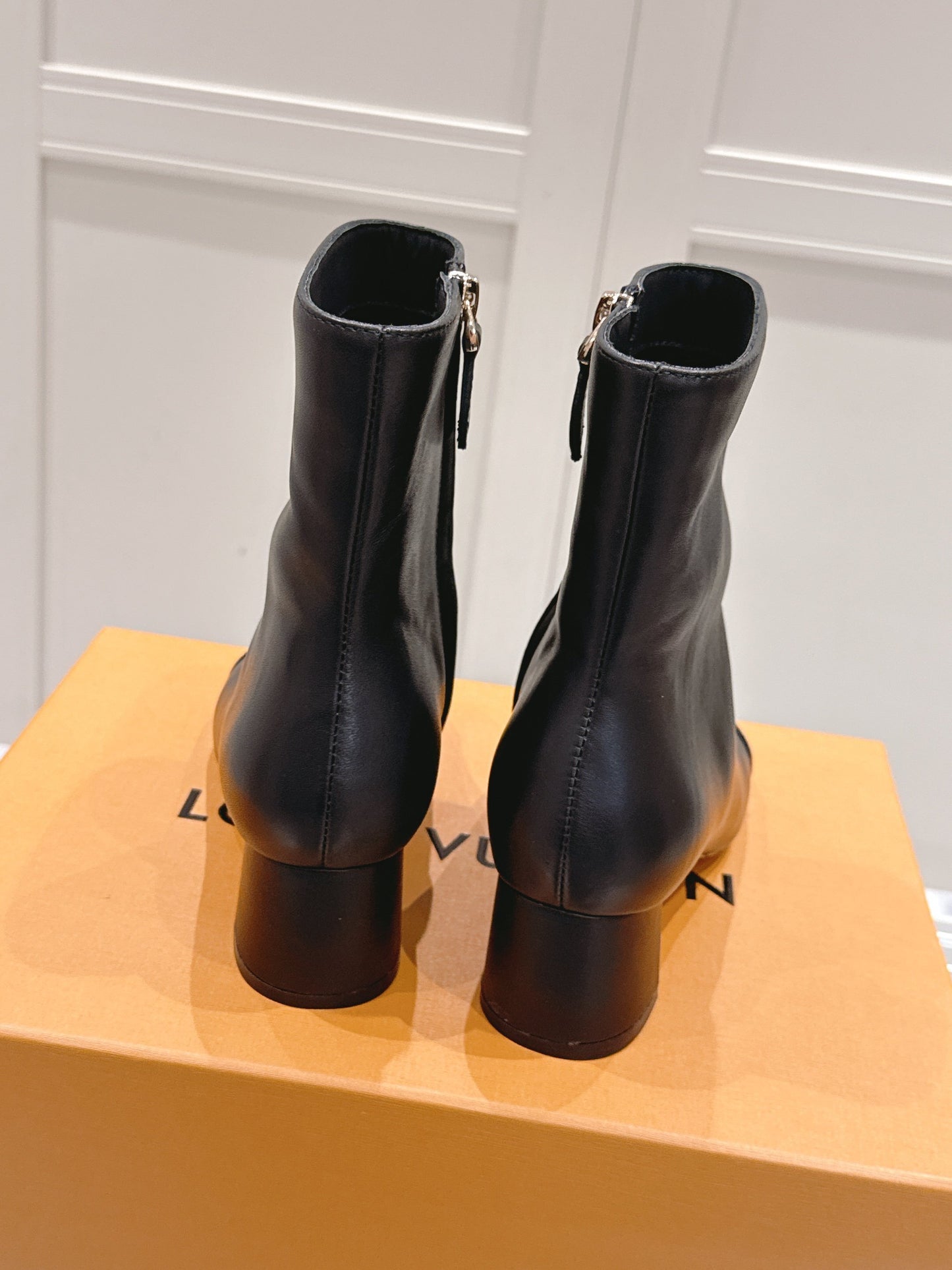 LV Shake Ankle Boot – Matte Calfskin Block Heel Boots with Gold LV Twist Signature