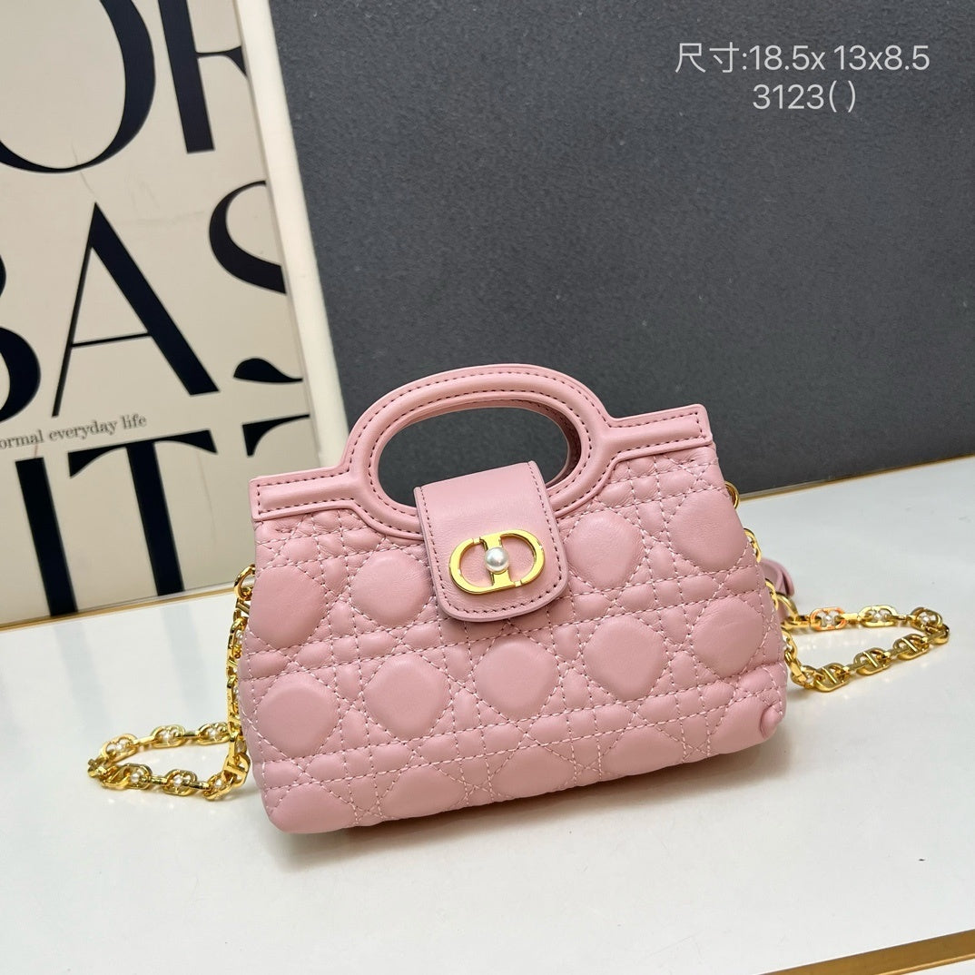 Jolie Mini Top Handle Bag – Cannage Lambskin with Gold-Finish CD Pearl Clasp