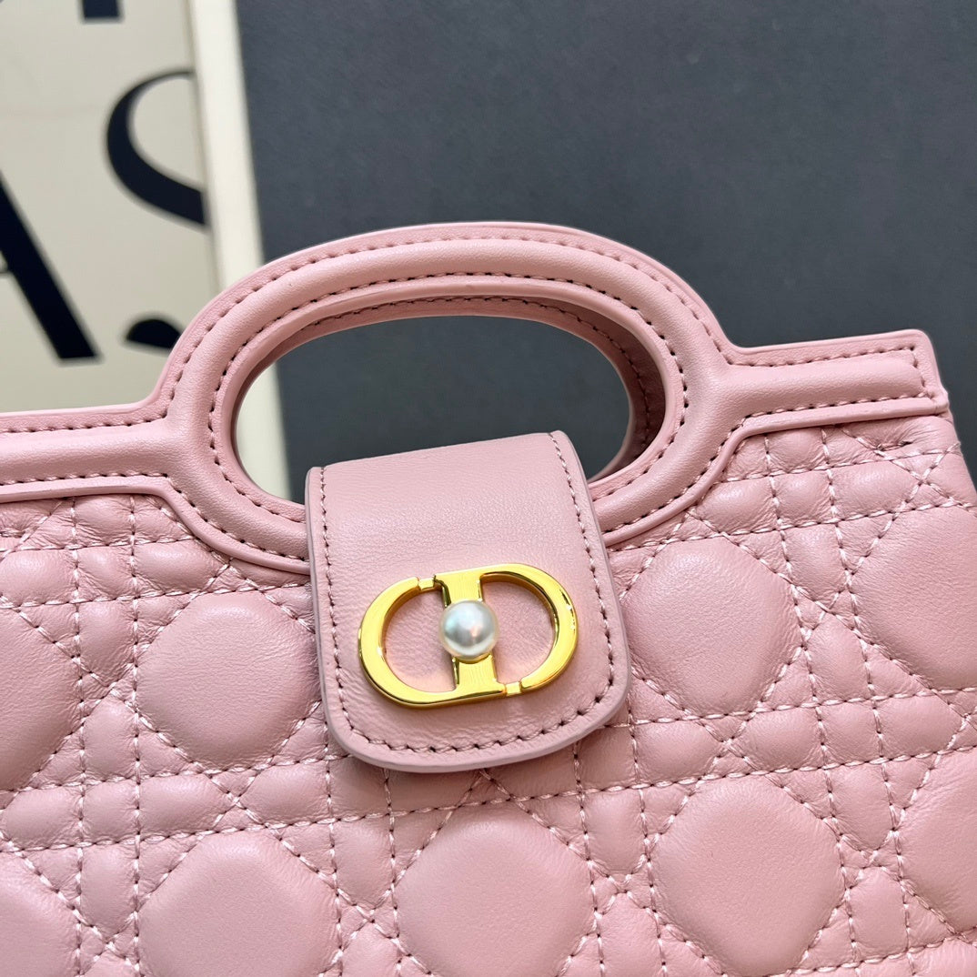 Jolie Mini Top Handle Bag – Cannage Lambskin with Gold-Finish CD Pearl Clasp