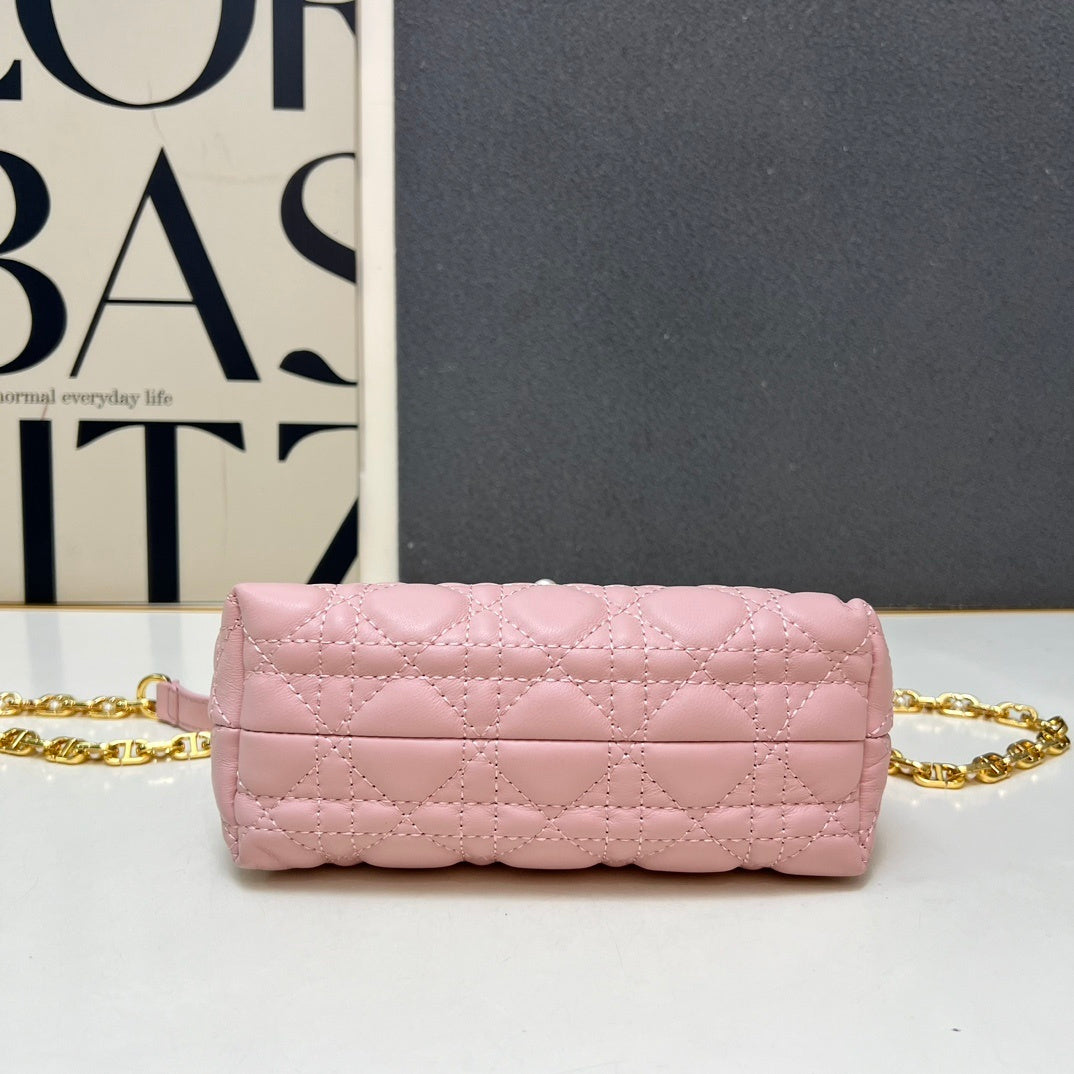 Jolie Mini Top Handle Bag – Cannage Lambskin with Gold-Finish CD Pearl Clasp