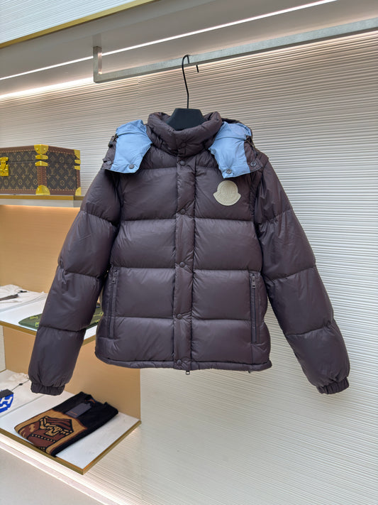 Monc Cyclone 2-in-1 Down Jacket and Vest in Brown with Blue Hood