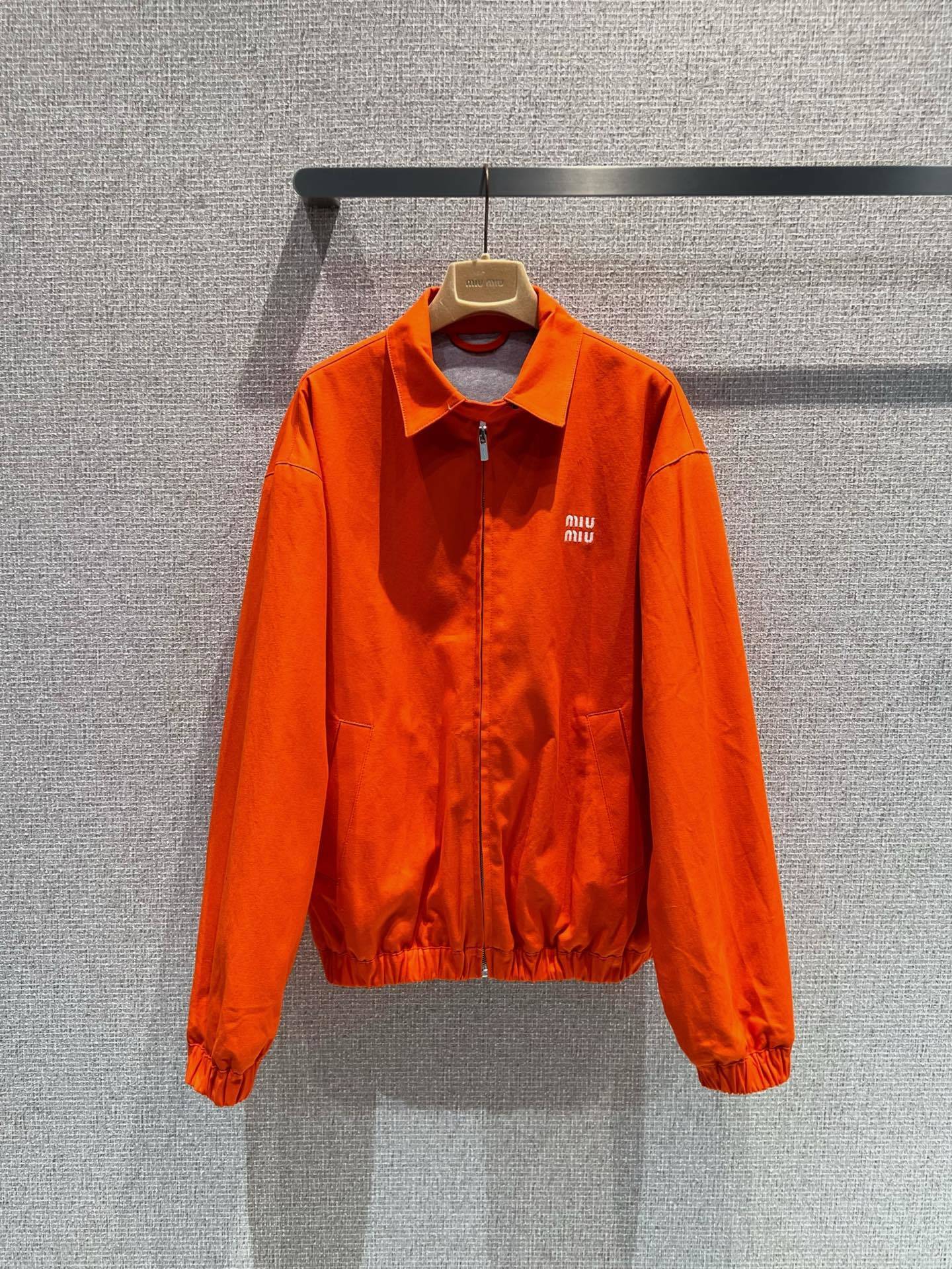 Washed Poplin Blouson Jacket – Safety Orange Oversized Cotton Windbreaker with Optic White Logo
