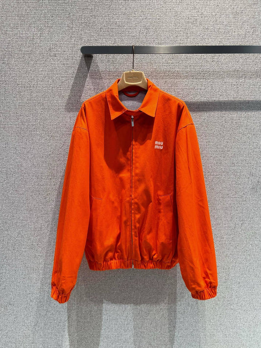 Washed Poplin Blouson Jacket – Safety Orange Oversized Cotton Windbreaker with Optic White Logo