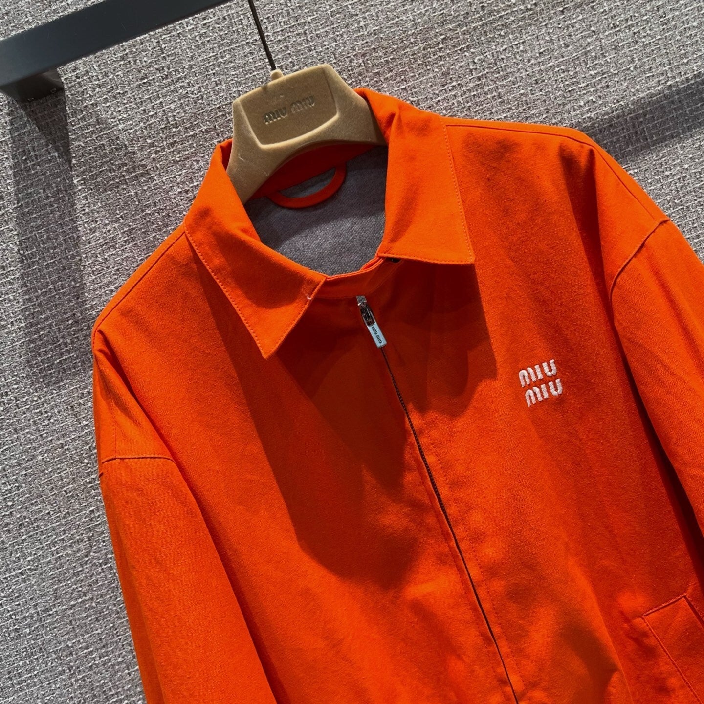 Washed Poplin Blouson Jacket – Safety Orange Oversized Cotton Windbreaker with Optic White Logo