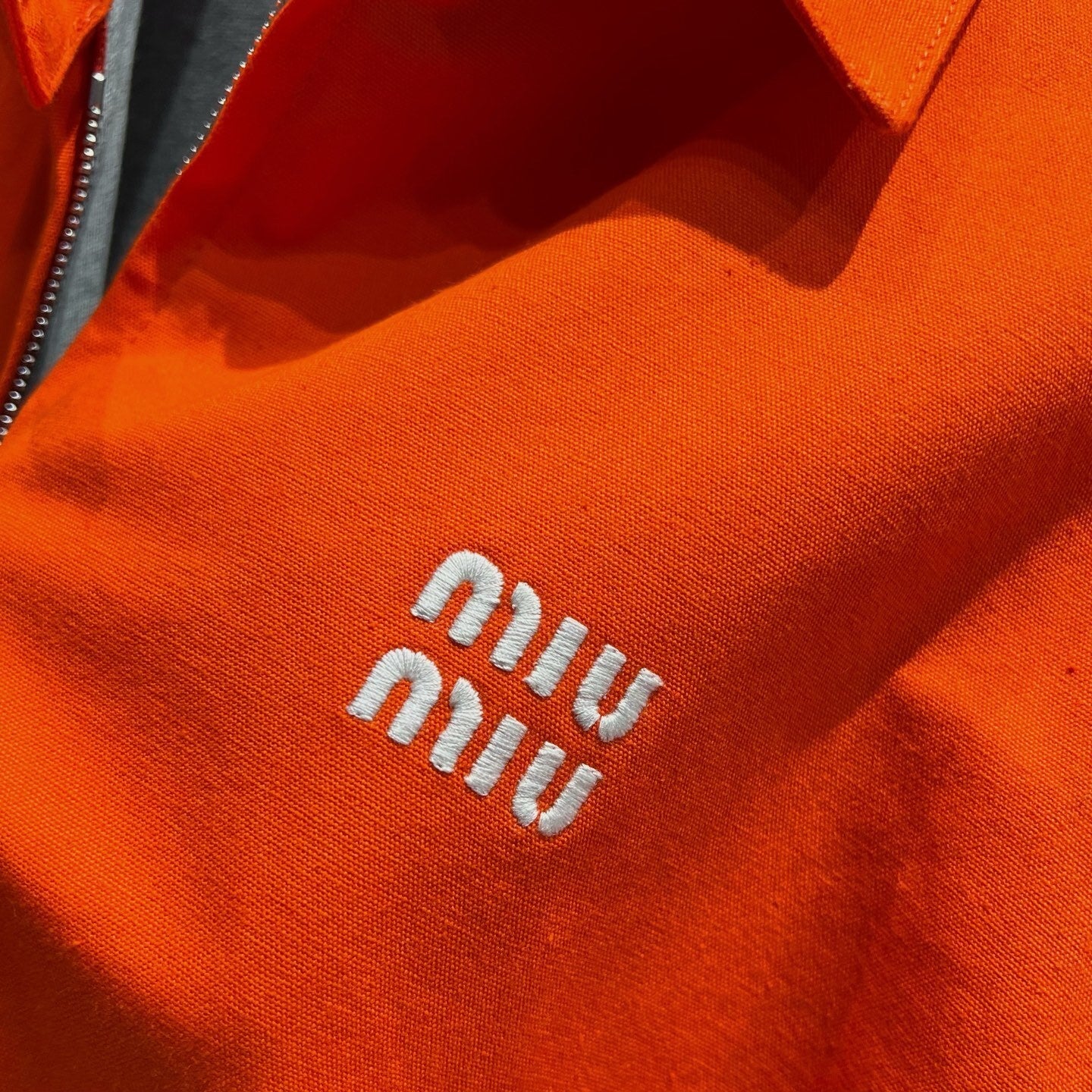 Washed Poplin Blouson Jacket – Safety Orange Oversized Cotton Windbreaker with Optic White Logo