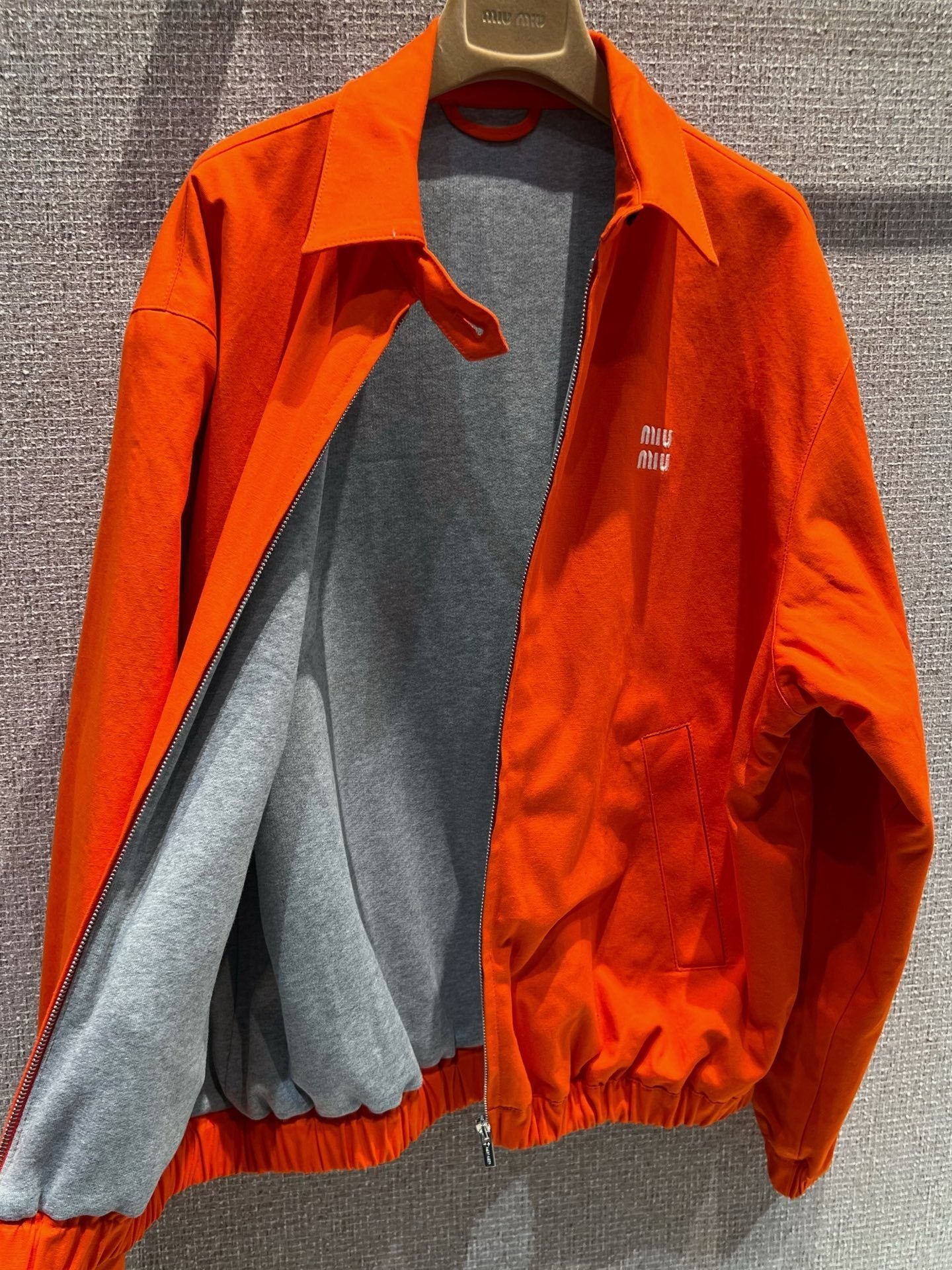 Washed Poplin Blouson Jacket – Safety Orange Oversized Cotton Windbreaker with Optic White Logo
