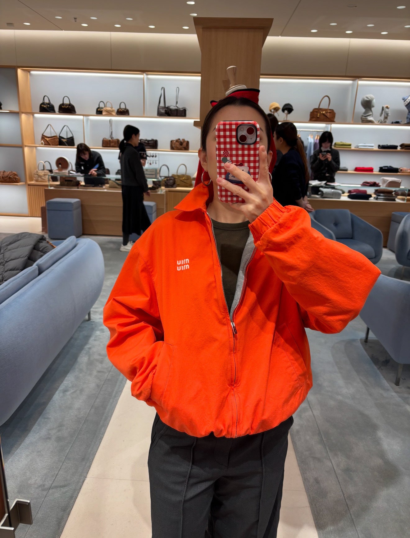 Washed Poplin Blouson Jacket – Safety Orange Oversized Cotton Windbreaker with Optic White Logo