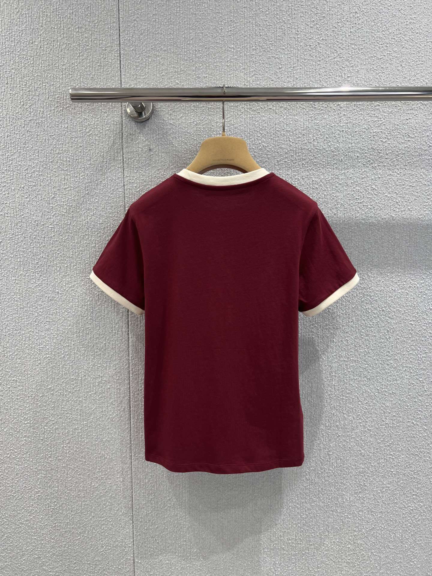 Jersey Ringer T-Shirt – Burgundy Cropped Cotton Tee with Contrast Optic White Trim