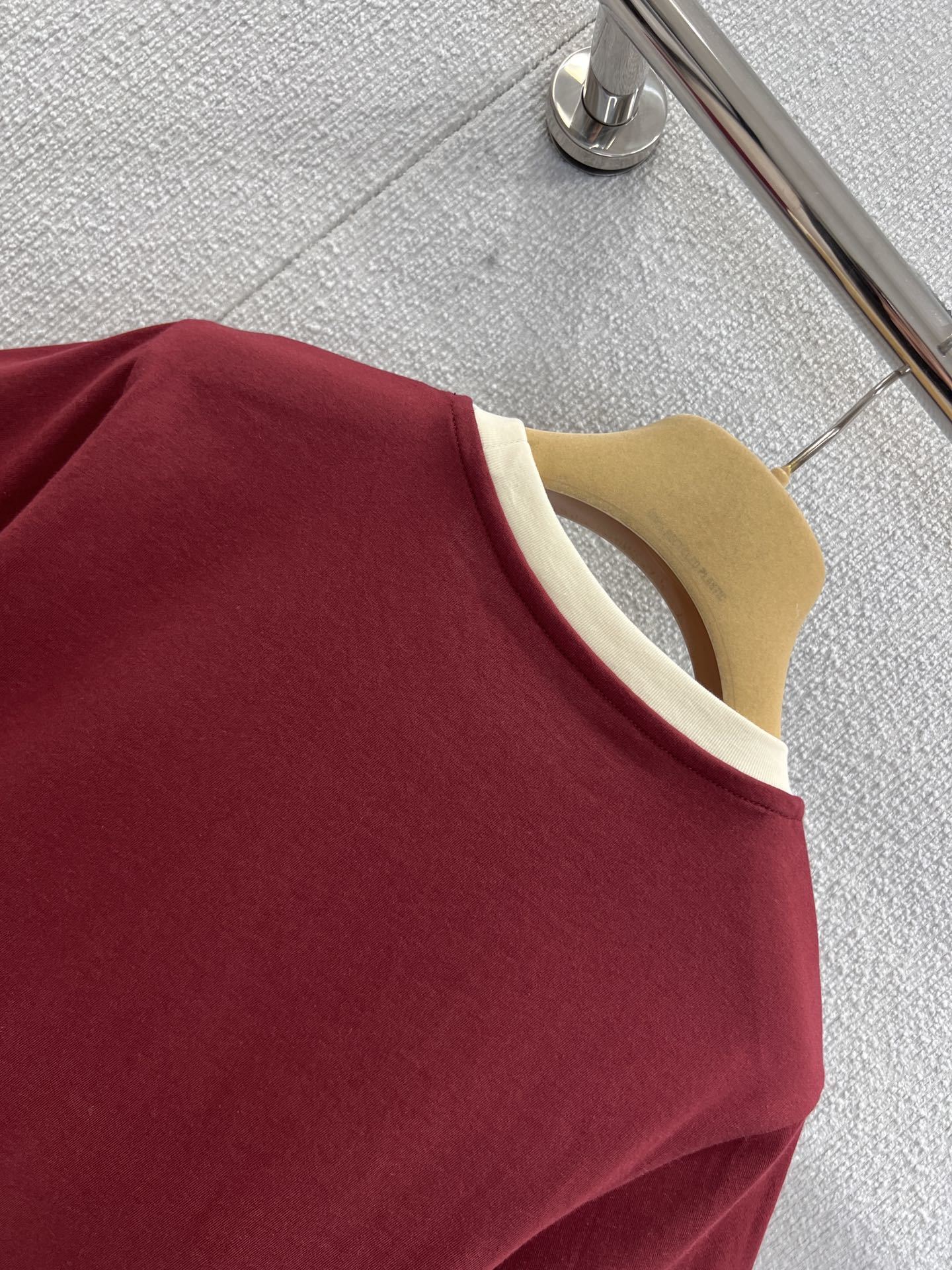 Jersey Ringer T-Shirt – Burgundy Cropped Cotton Tee with Contrast Optic White Trim