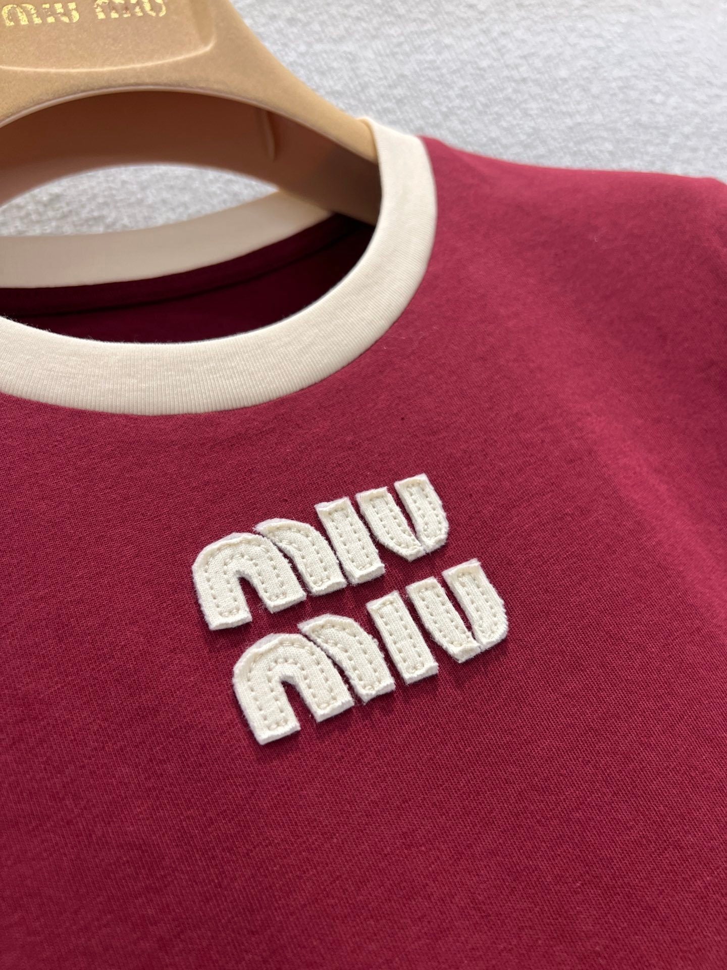 Jersey Ringer T-Shirt – Burgundy Cropped Cotton Tee with Contrast Optic White Trim