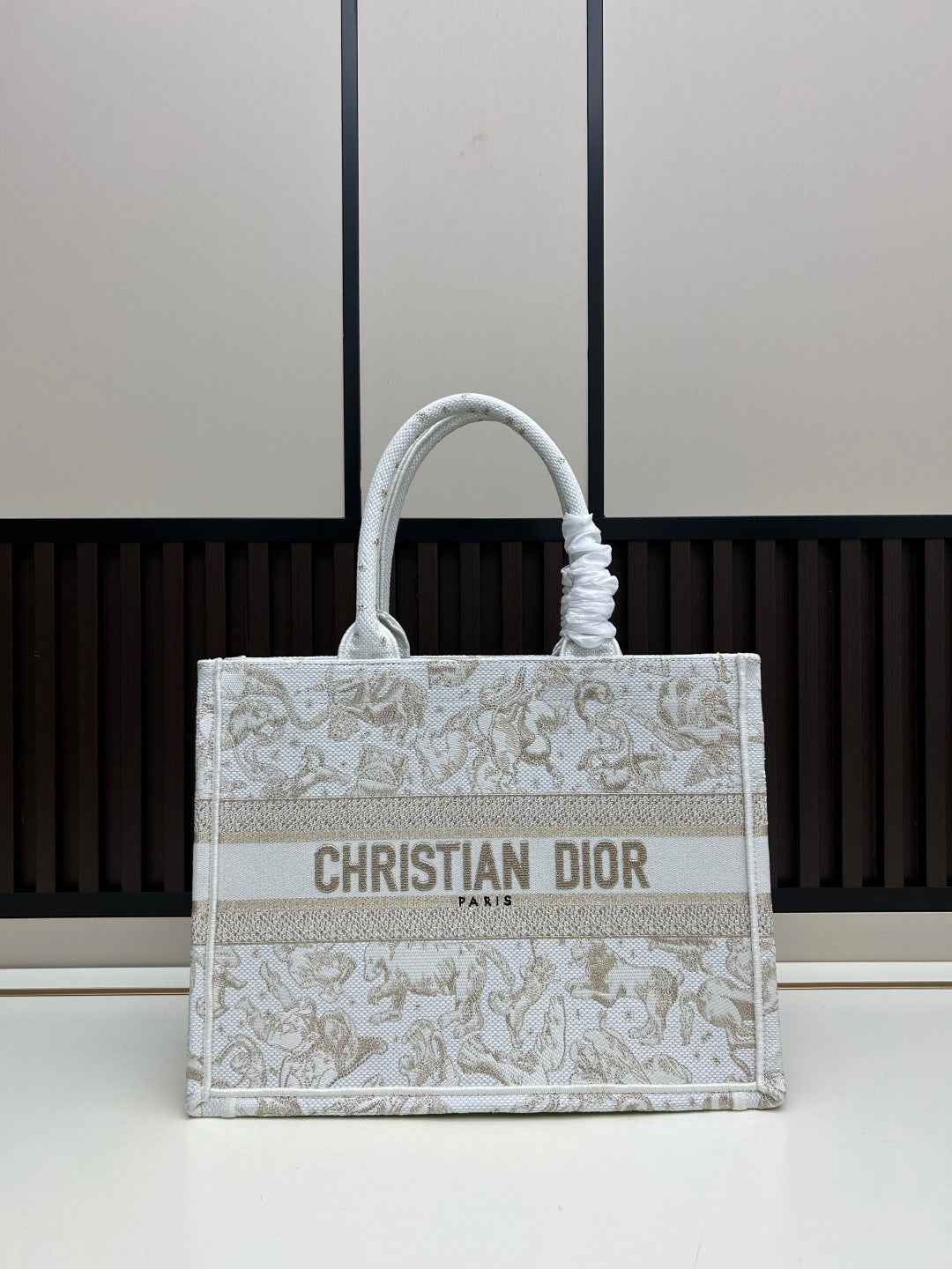 Christian  Large Book Tote 42cm – 2025 Limited Edition Midnight Constellation Embroidery (White & Gold)