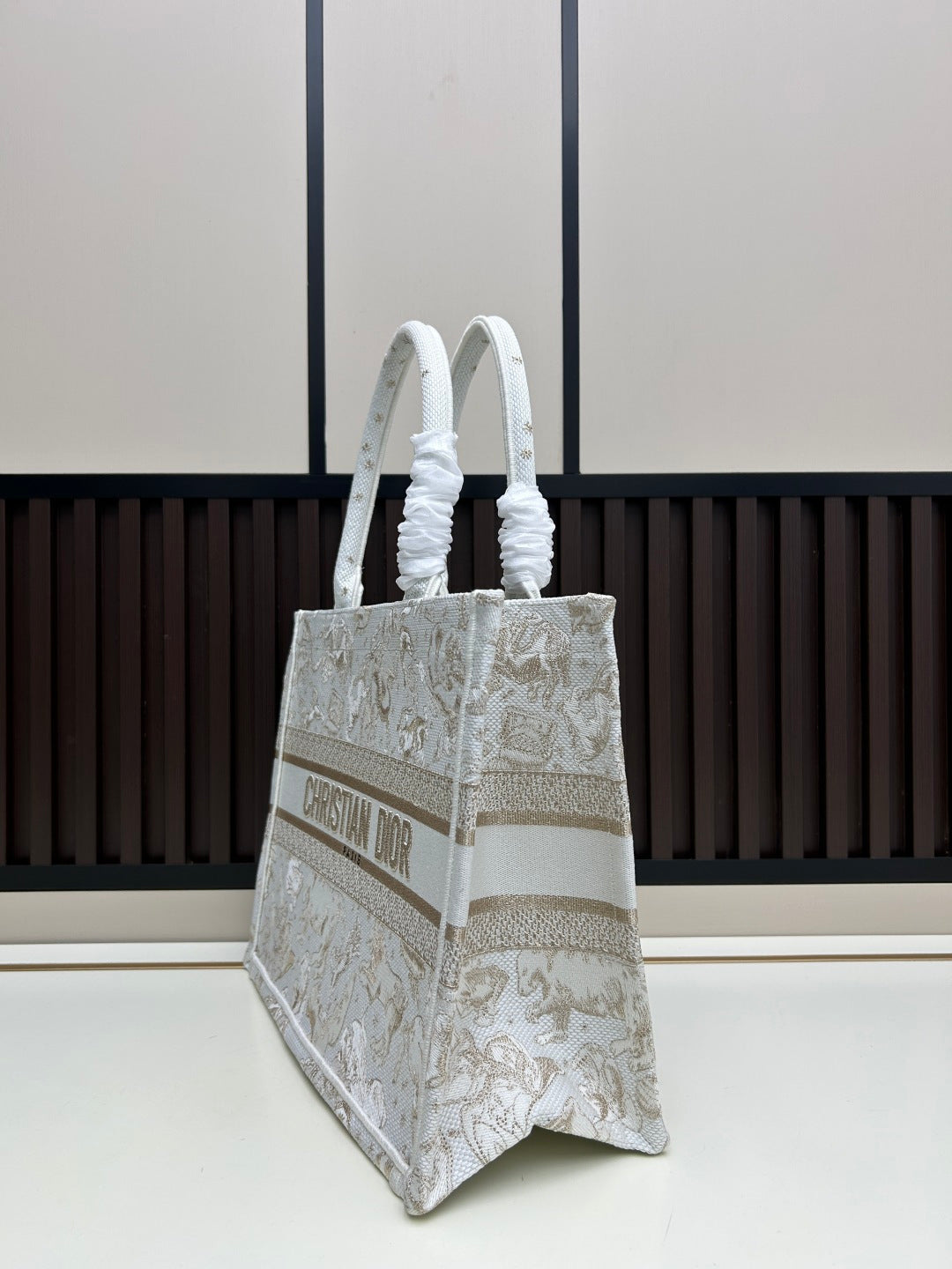 Christian  Large Book Tote 42cm – 2025 Limited Edition Midnight Constellation Embroidery (White & Gold)