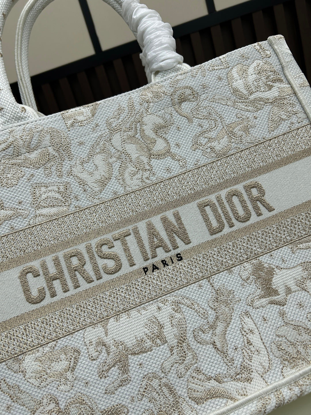 Christian  Large Book Tote 42cm – 2025 Limited Edition Midnight Constellation Embroidery (White & Gold)