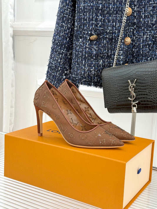 LV Gala Pump – Rhinestone Monogram Mesh Stiletto in Cacao