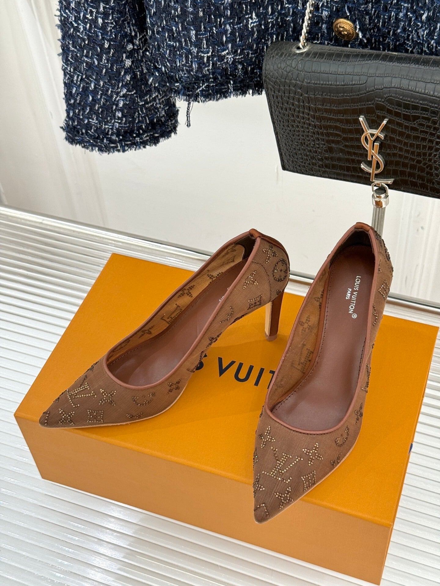 LV Gala Pump – Rhinestone Monogram Mesh Stiletto in Cacao