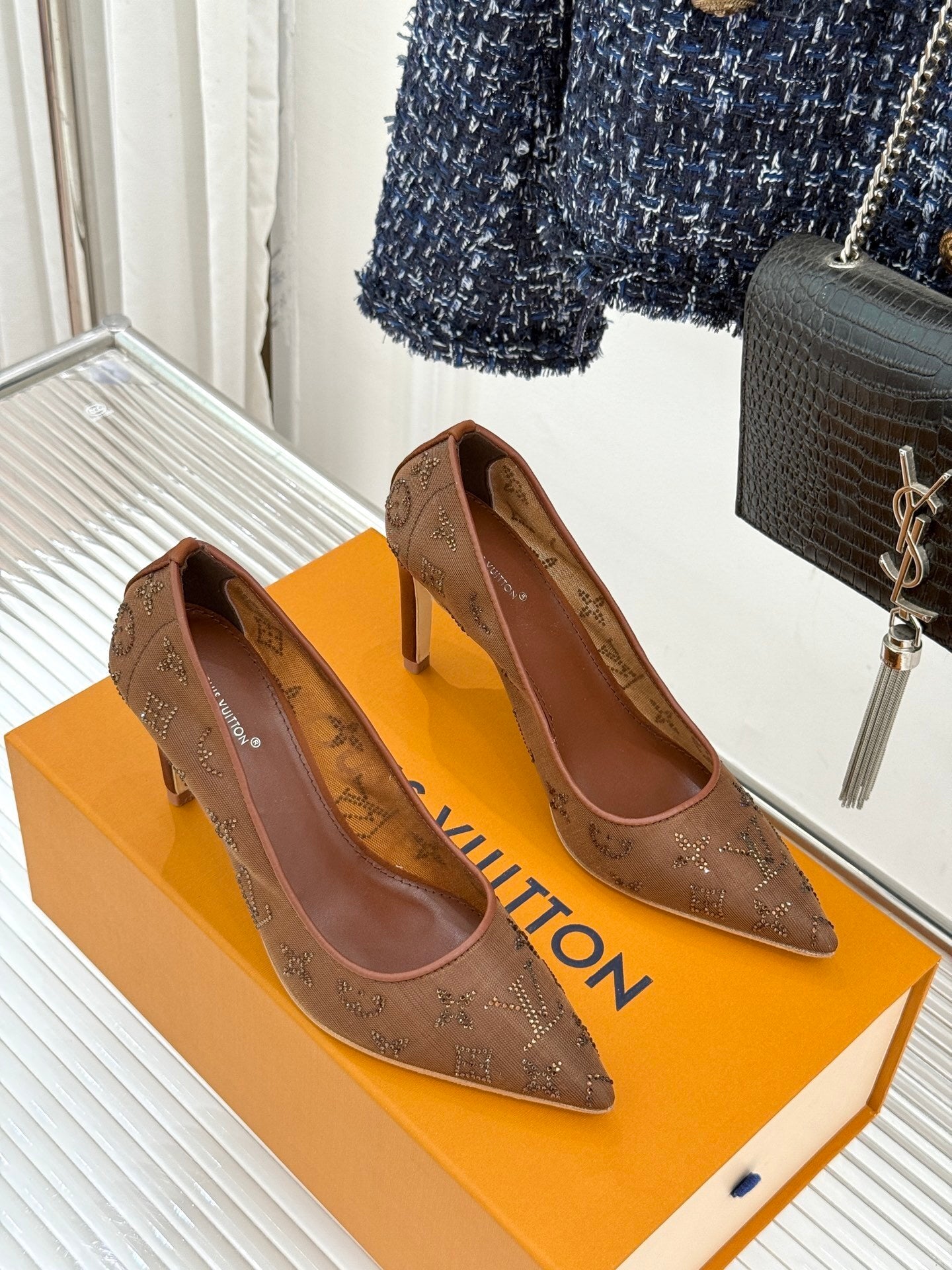 LV Gala Pump – Rhinestone Monogram Mesh Stiletto in Cacao
