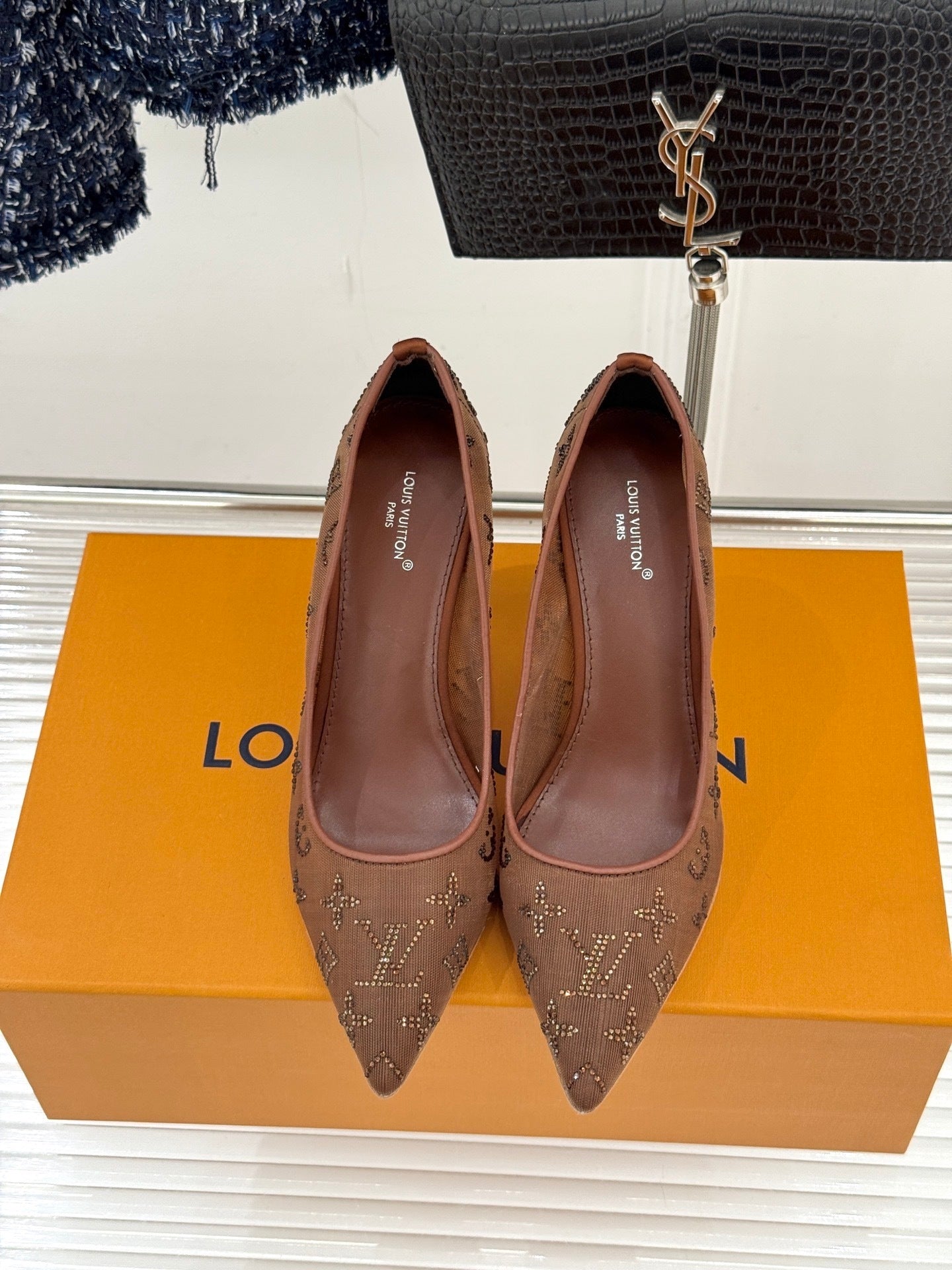 LV Gala Pump – Rhinestone Monogram Mesh Stiletto in Cacao