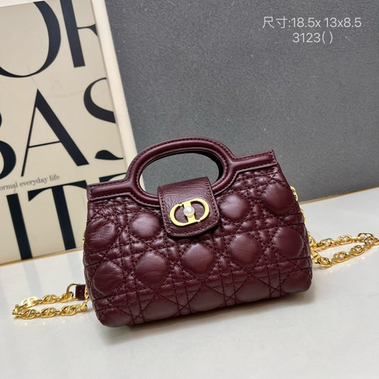 Mini Top Handle Bag – Latte/Burgundy Cannage Lambskin with Pearl CD Clasp – Cruise 2026