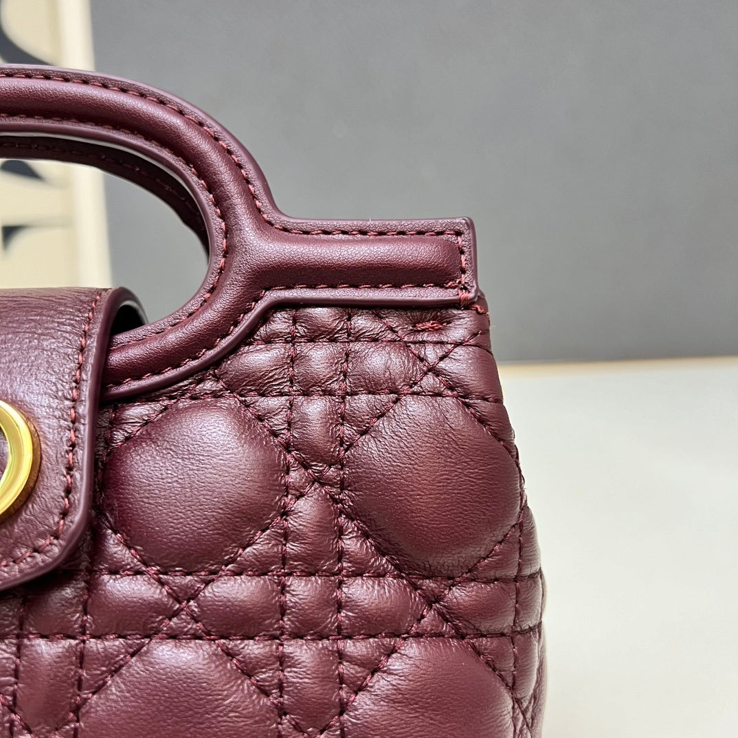 Mini Top Handle Bag – Latte/Burgundy Cannage Lambskin with Pearl CD Clasp – Cruise 2026