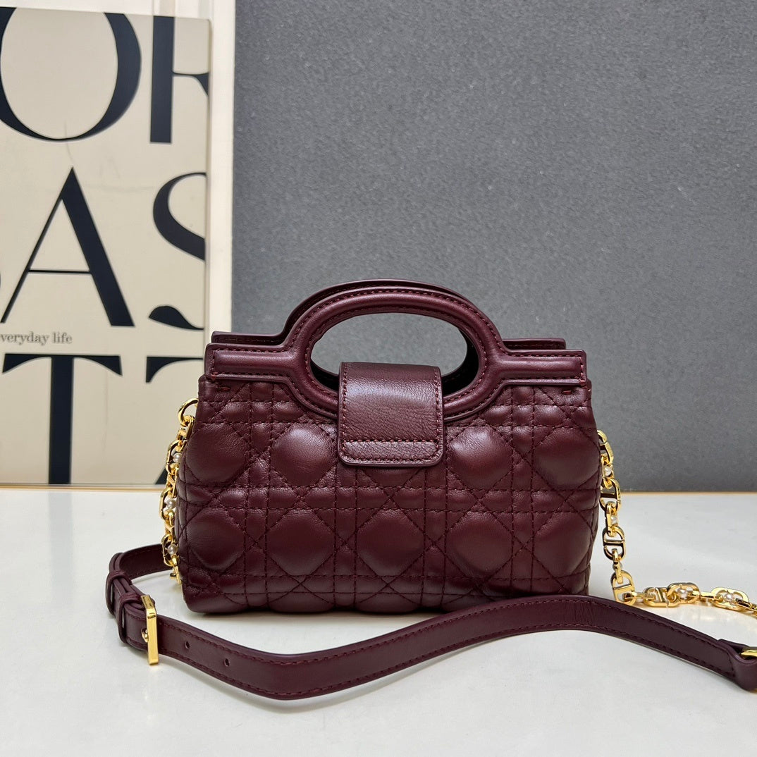 Mini Top Handle Bag – Latte/Burgundy Cannage Lambskin with Pearl CD Clasp – Cruise 2026