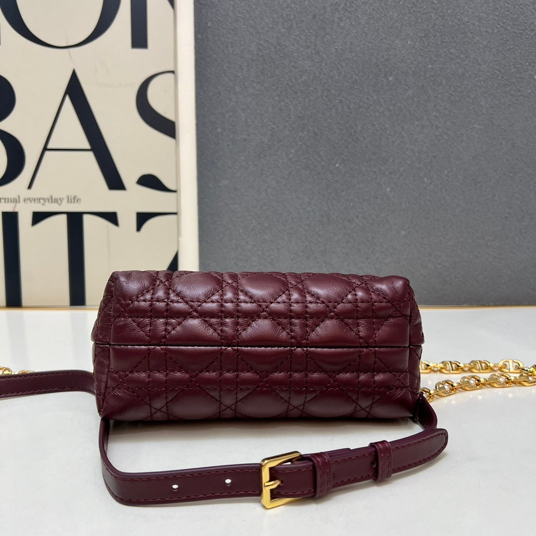 Mini Top Handle Bag – Latte/Burgundy Cannage Lambskin with Pearl CD Clasp – Cruise 2026
