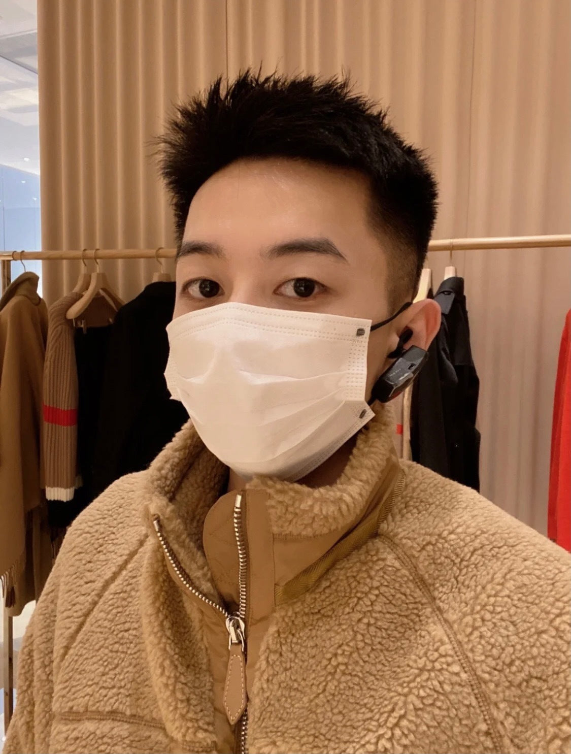 Archive Beige Teddy Fleece Jumper – Oversized 'B' Emblem Funnel-Neck Blouson