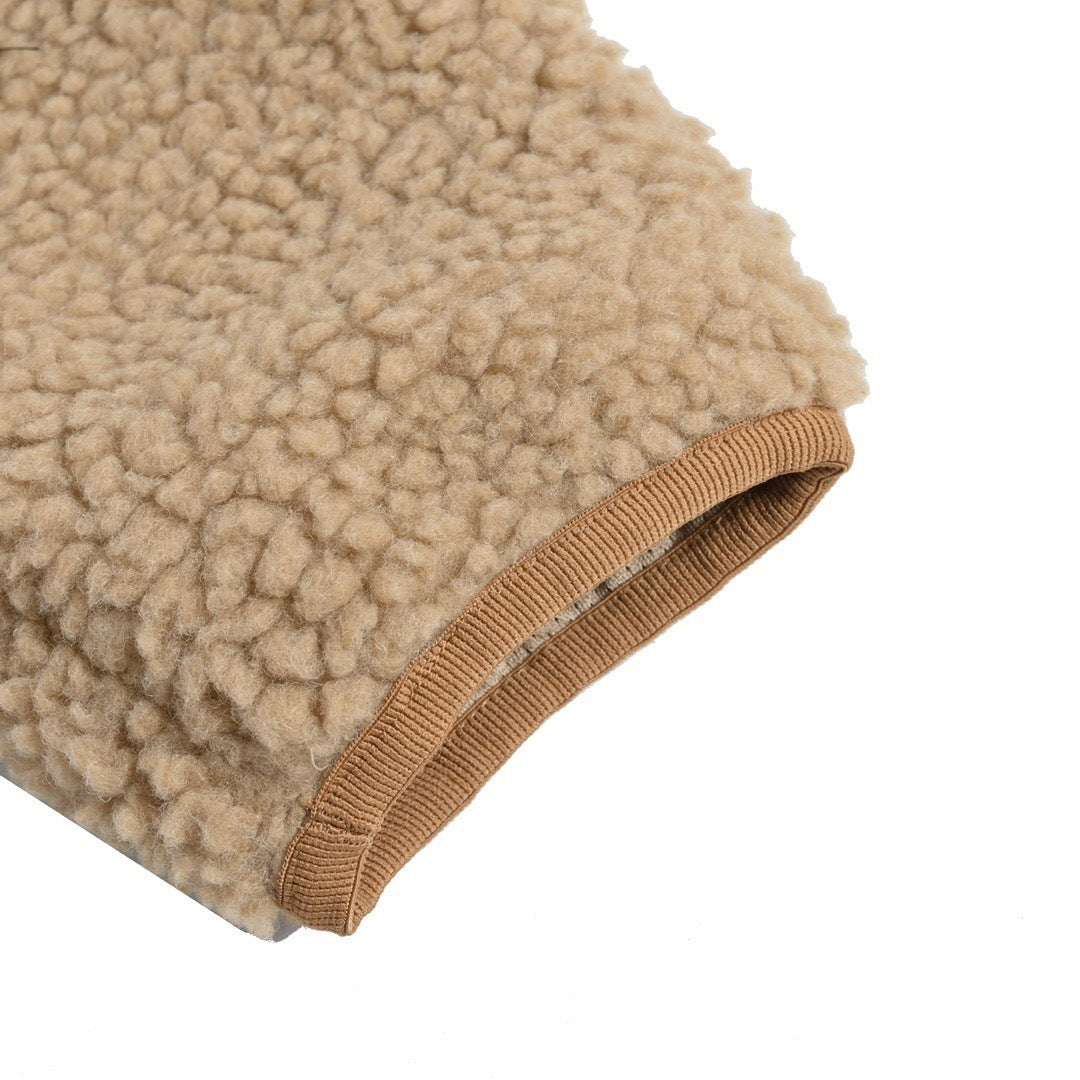 Archive Beige Teddy Fleece Jumper – Oversized 'B' Emblem Funnel-Neck Blouson