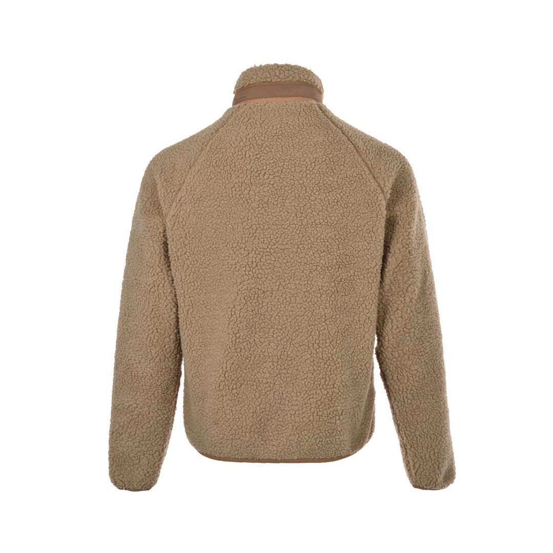 Archive Beige Teddy Fleece Jumper – Oversized 'B' Emblem Funnel-Neck Blouson