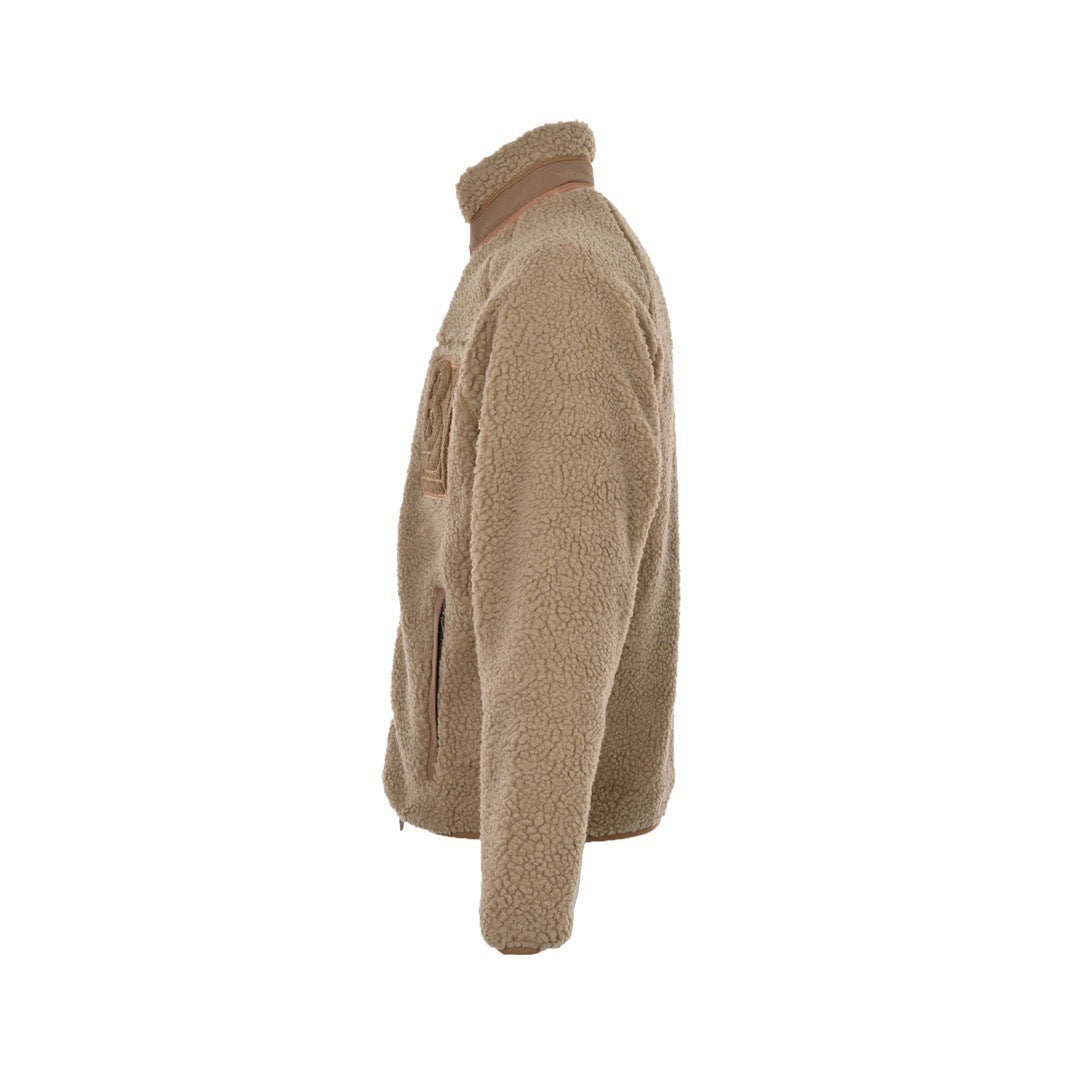 Archive Beige Teddy Fleece Jumper – Oversized 'B' Emblem Funnel-Neck Blouson