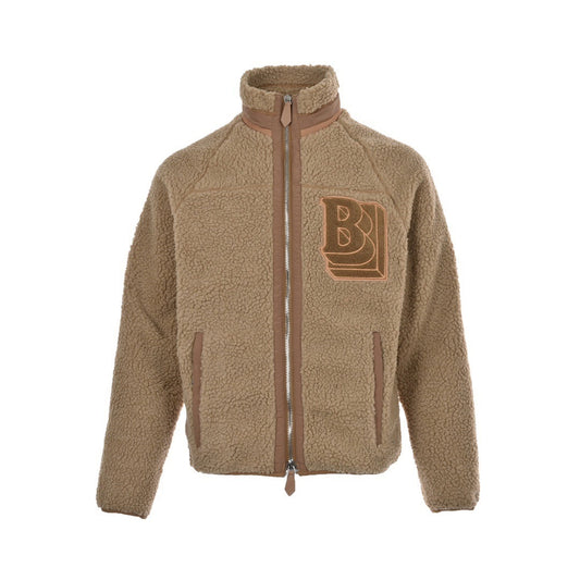 Archive Beige Teddy Fleece Jumper – Oversized 'B' Emblem Funnel-Neck Blouson