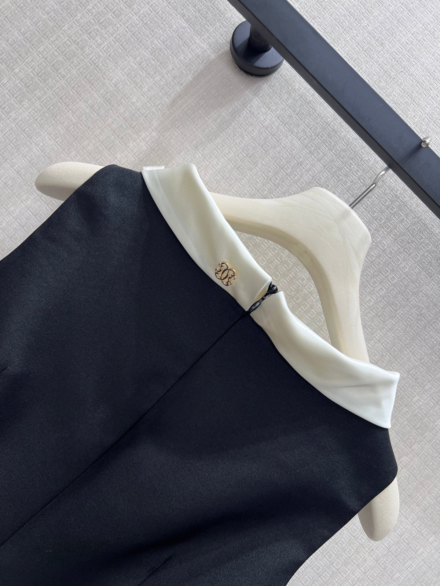 Black Cady Mini Dress – Sleeveless A-Line Mod Dress with Optic White Satin Boat Neck Collar
