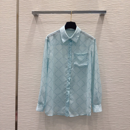 LV Monogram Tiles Co-ord Set – Pastel Ice-Blue Whisper-Weight Silk-Blend  Loungewear Set