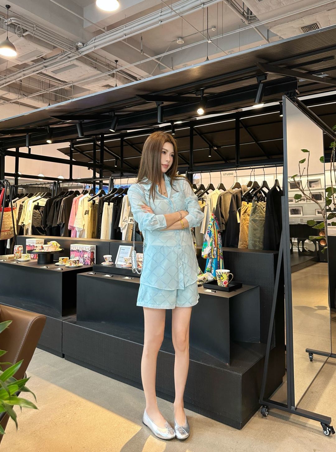 LV Monogram Tiles Co-ord Set – Pastel Ice-Blue Whisper-Weight Silk-Blend  Loungewear Set