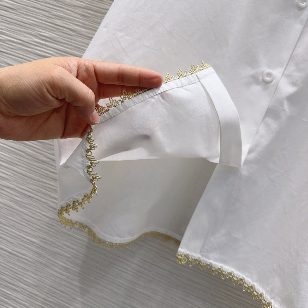 White Poplin Co-ord Set – Premium Cotton Collar Blouse and Scalloped Lace Mini-Skirt Set