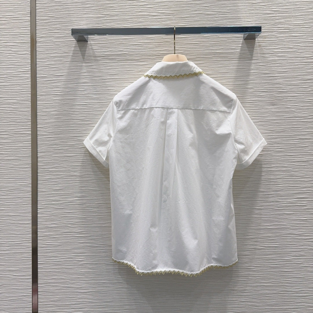 White Poplin Co-ord Set – Premium Cotton Collar Blouse and Scalloped Lace Mini-Skirt Set