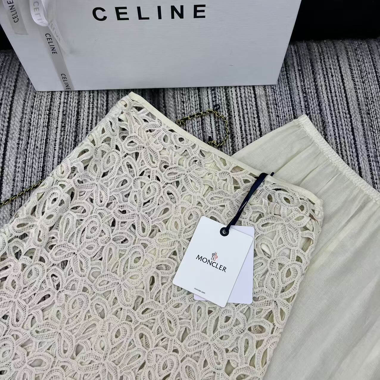 Floral Guipure Lace Pencil Skirt Set – Ivory White Open-Work Cotton-Blend Lace Overlay