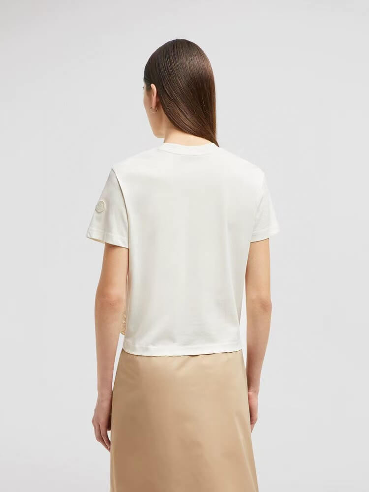 Floral Guipure Lace Overlay T-Shirt – Tonal Ivory Premium Cotton Jersey Crewneck Tee