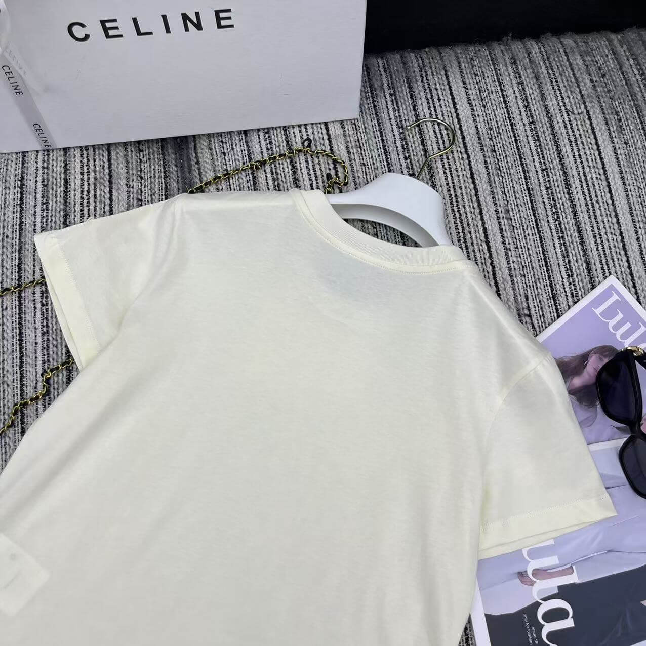 Floral Guipure Lace Overlay T-Shirt – Tonal Ivory Premium Cotton Jersey Crewneck Tee