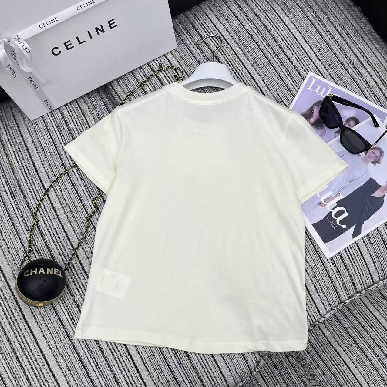 Floral Guipure Lace Overlay T-Shirt – Tonal Ivory Premium Cotton Jersey Crewneck Tee
