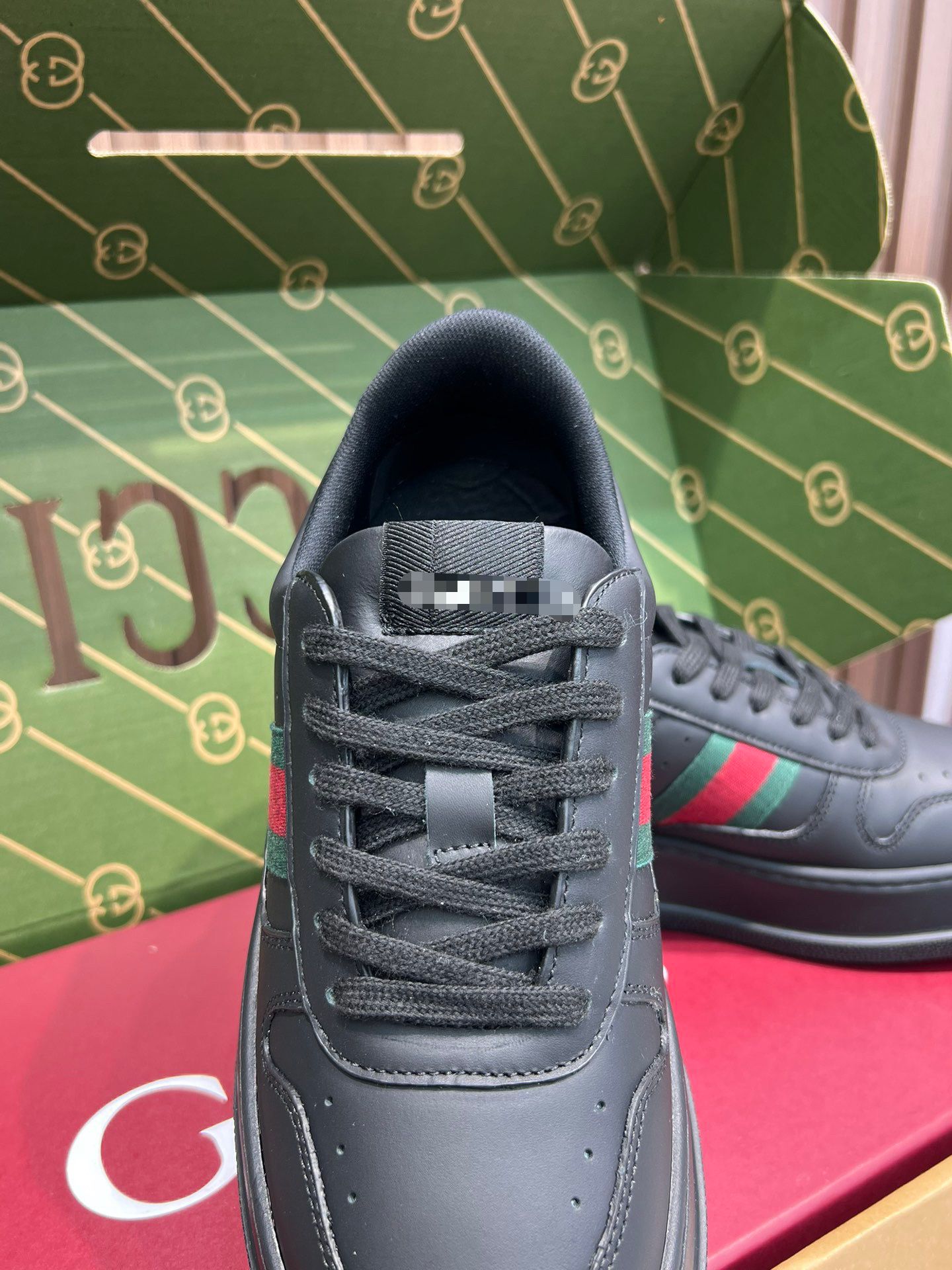 Chunky B Sneaker – Triple Black Smooth Leather with Heritage Web Stripe