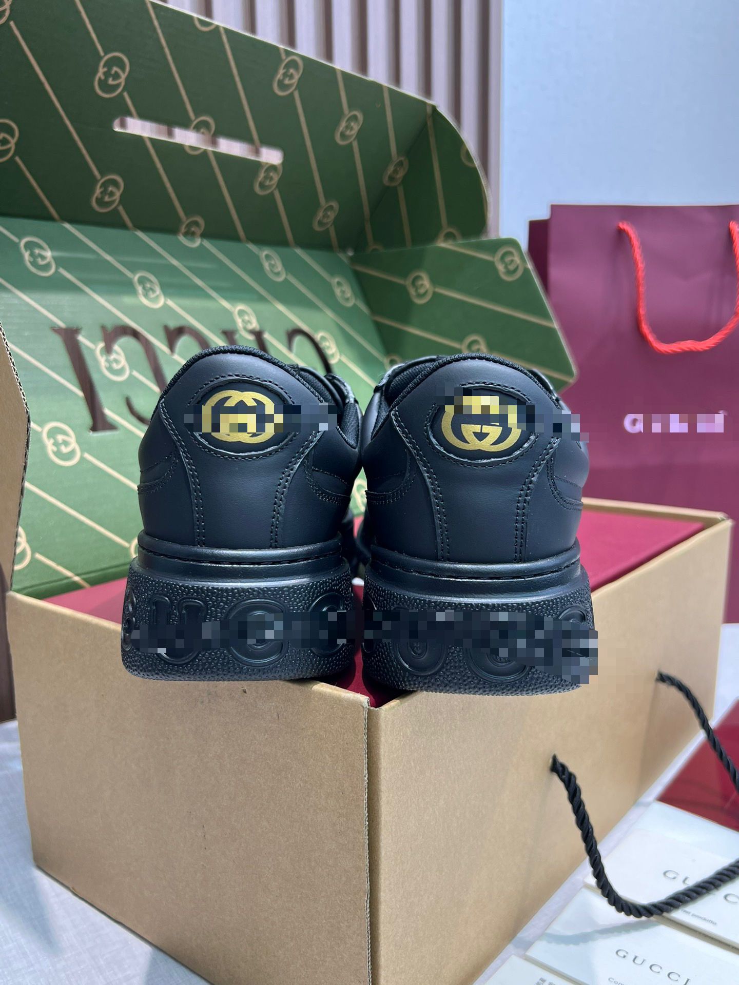 Chunky B Sneaker – Triple Black Smooth Leather with Heritage Web Stripe