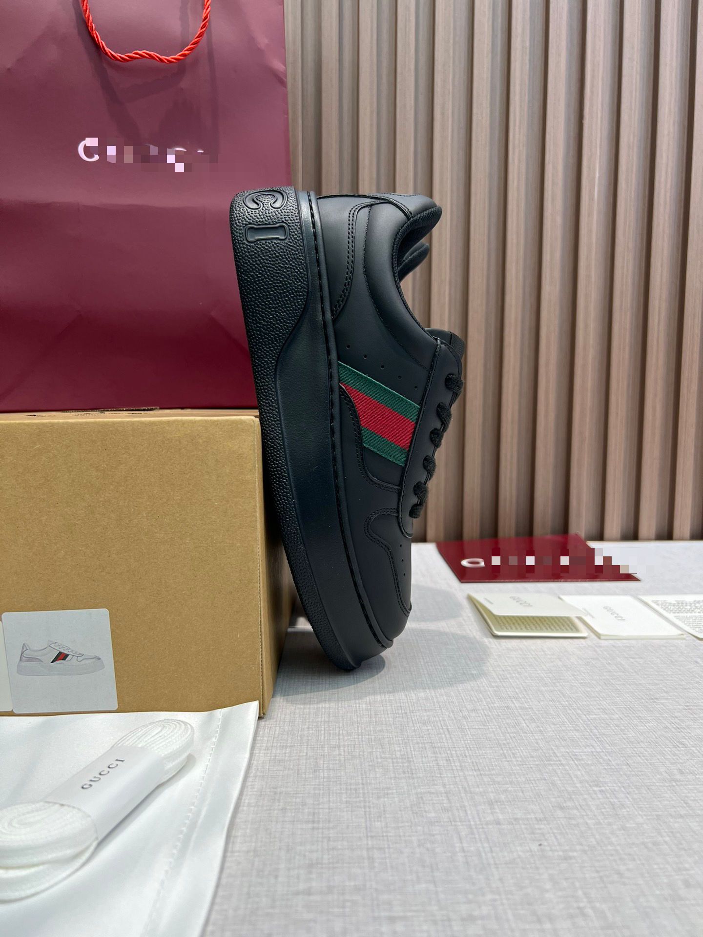 Chunky B Sneaker – Triple Black Smooth Leather with Heritage Web Stripe