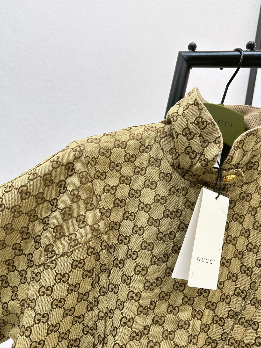 GG Canvas Bomber Jacket – Camel & Ebony Monogram with Ribbed Trims