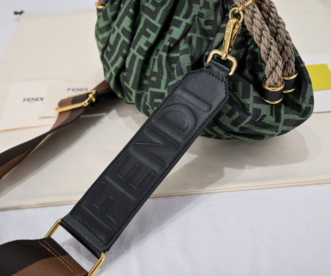 FF Jacquard Frame Clutch with Woven Rope Trim – Forest Green & Black (Small)