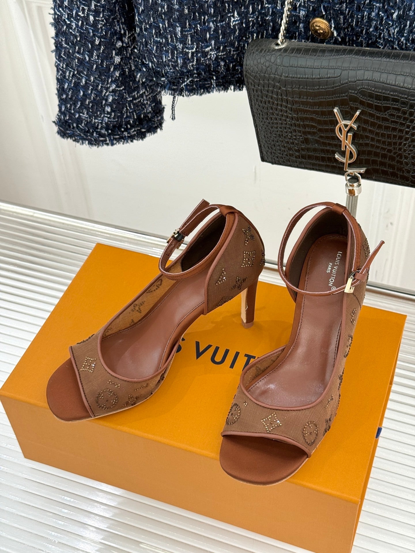 LV Gala Sandal – Rhinestone Monogram Mesh Stiletto Evening Heel