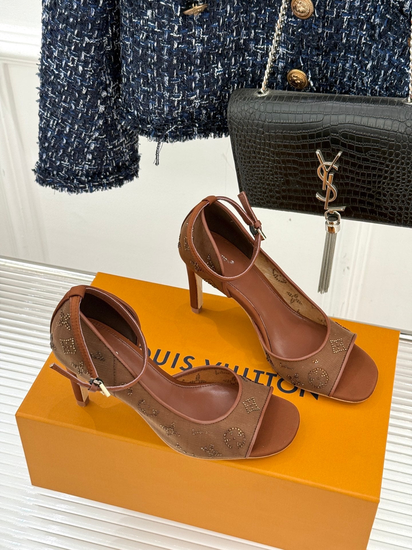 LV Gala Sandal – Rhinestone Monogram Mesh Stiletto Evening Heel